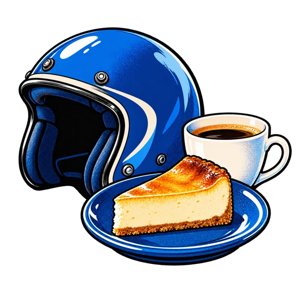 ヘルメットとケーキとコーヒーのイラスト